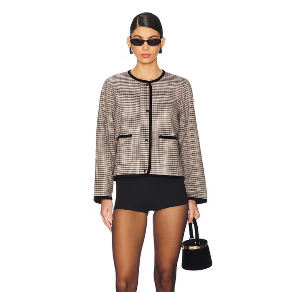 NWT Joie Black and Tan Checkered Bomber Jacket small